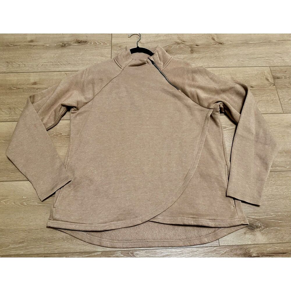 RBX Women's Wrap/Tulip Hem Zip Neck Pullover Sweatshirt XL Tan EUC!